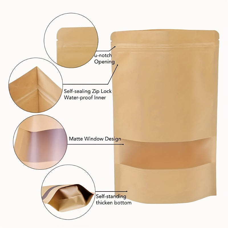 50/25 Водонепроницаемые крафт-пакеты с окном для кофе, с возможностью повторного закрытия и запечатывания для упаковки в домашних условиях или для бизнеса.