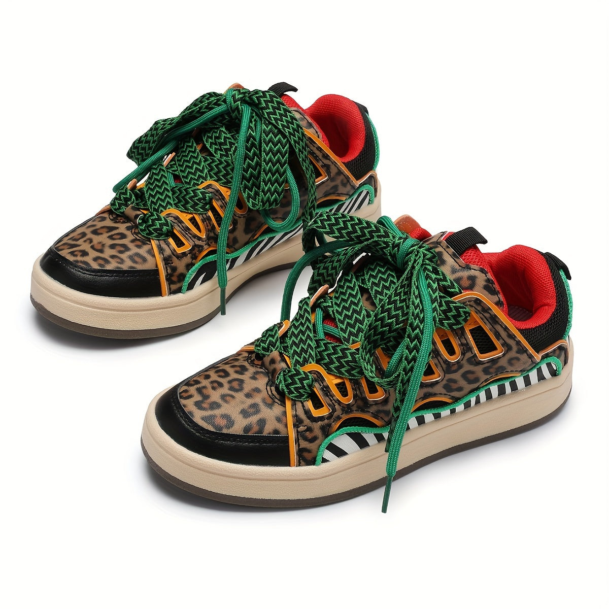 Unisex Leopard Print Low-Top Sneakers Casual Breathable Fabric EVA Sole