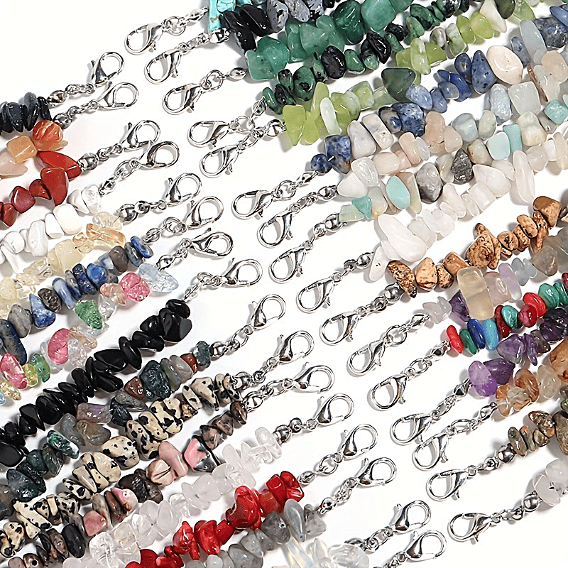 Set of 12 Natural Stone Bracelets Amethyst Tiger Eye Obsidian Adjustable Women Jewelry