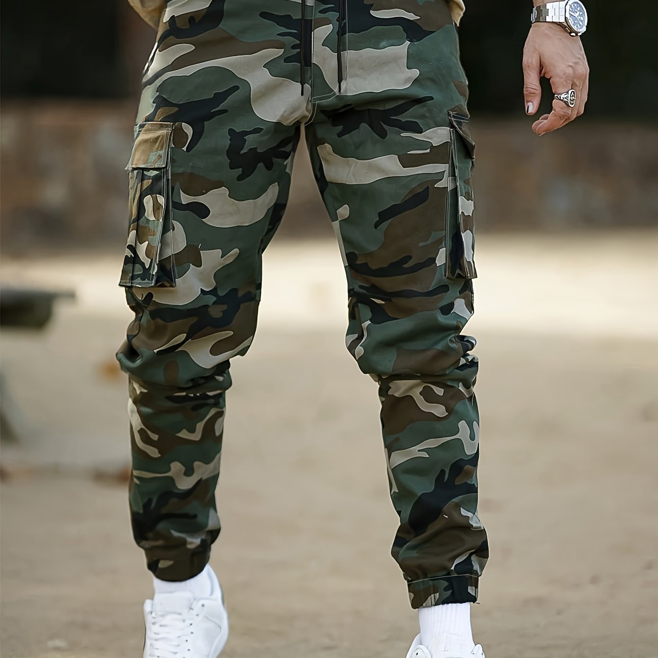 Men's Camouflage Cargo Pants with Flap Pockets Loose Fit Cotton Streetwear Outdoor