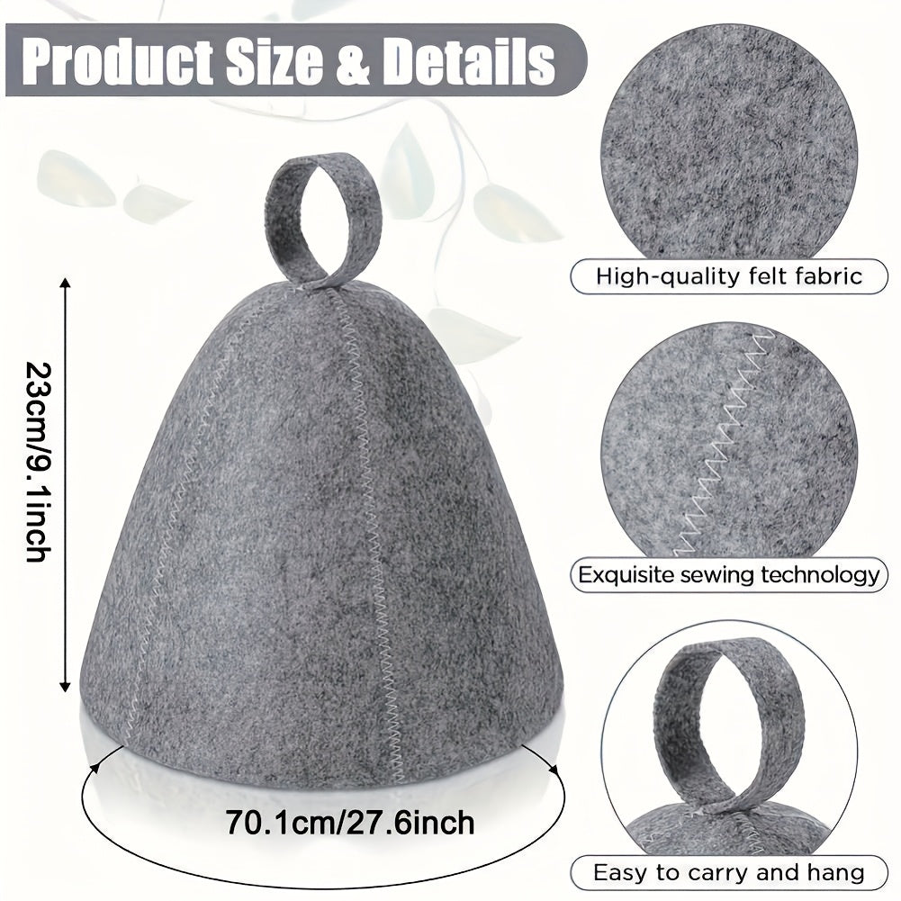 Juego de 3 sombreros de sauna de fieltro gris, accesorios de spa de secado rápido y absorción de humedad