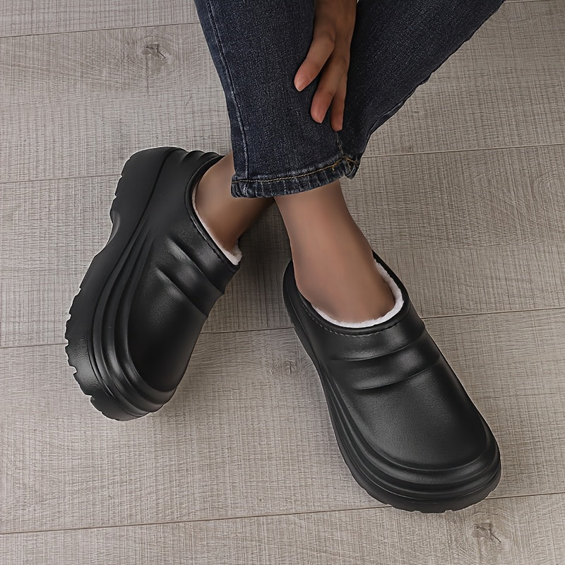 Women's EVA Clogs Comfortable Anti-Slip Winter Work Shoes Black White Collar