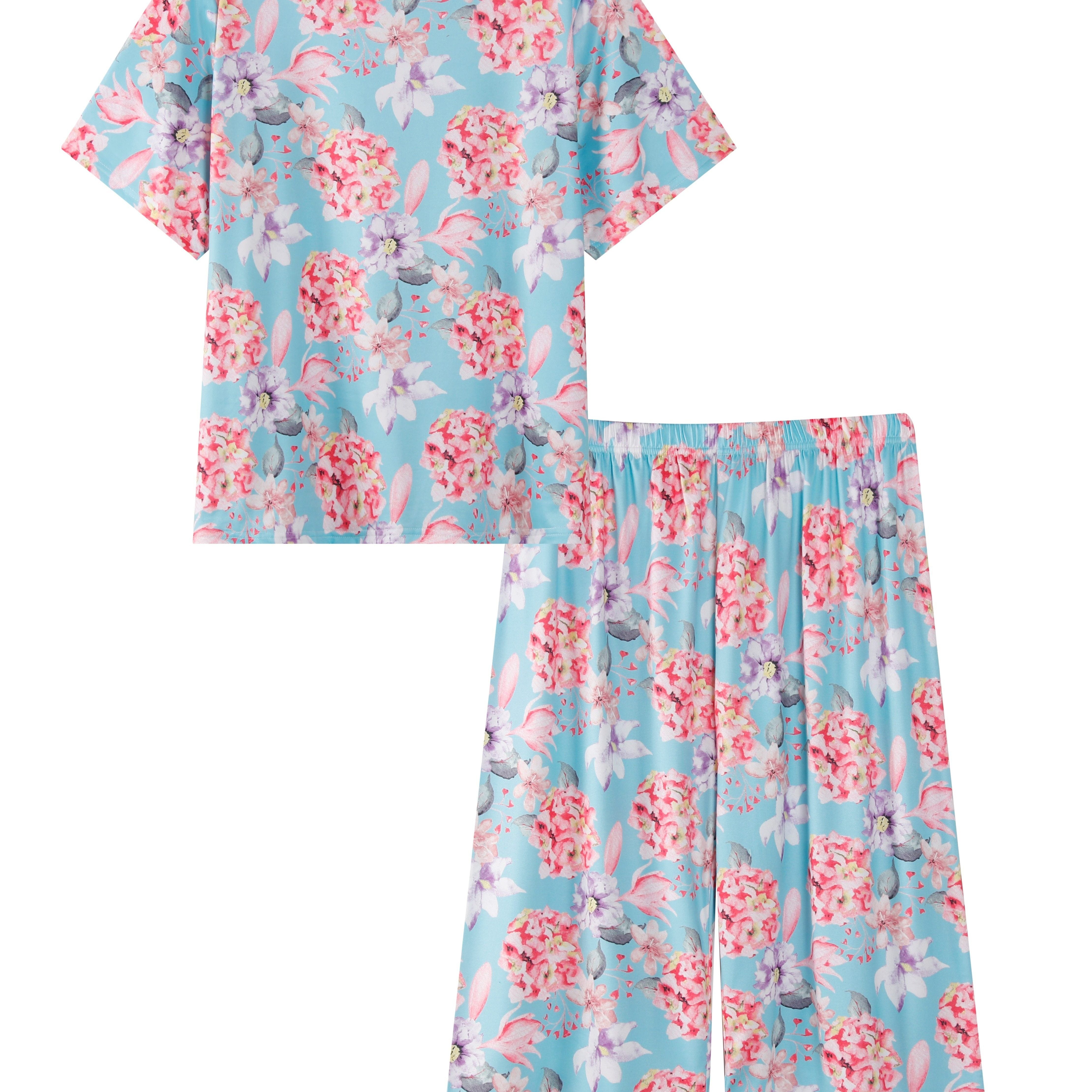 Women's Floral Print Pajama Set with Shorts and Seven-Eighth Pants