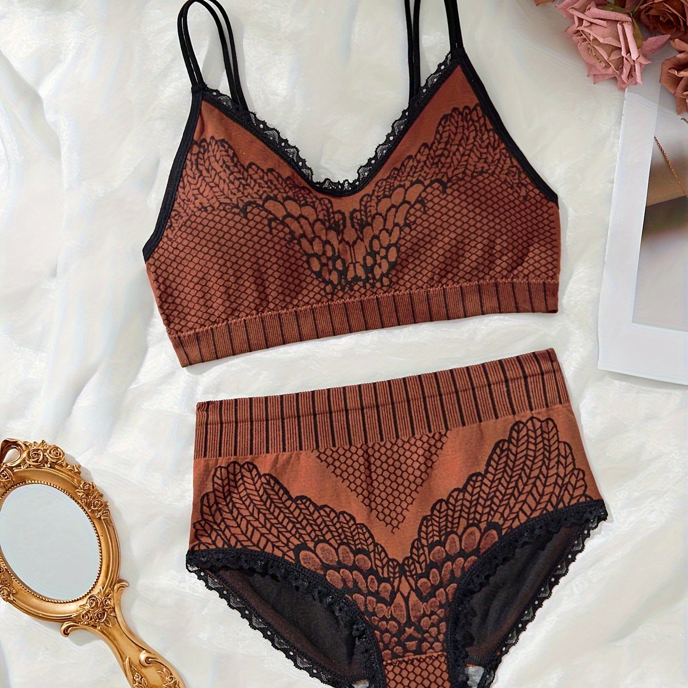 Women's High-Waisted Underwear Set with Double Shoulder Straps for Abdominal Support