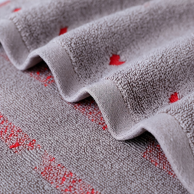 Cotton Velvet Towel with Heart Embroidery Gray White Dark Blue 450 GSM Quick-Drying Soft