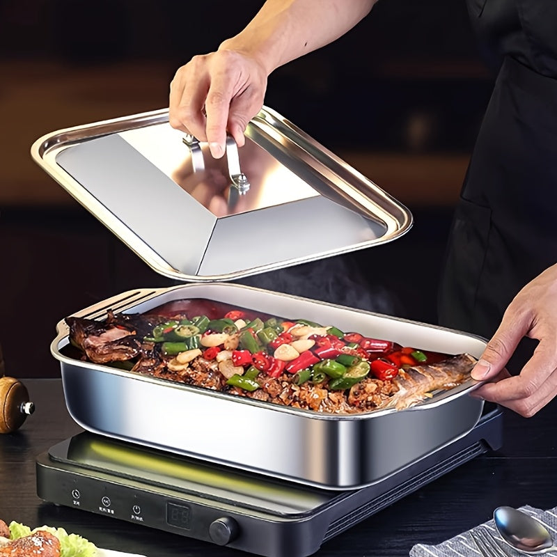 Набор жаровен из нержавеющей стали с крышками, антипригарные и прочные. Отлично подходит для гриля, выпечки и барбекю.