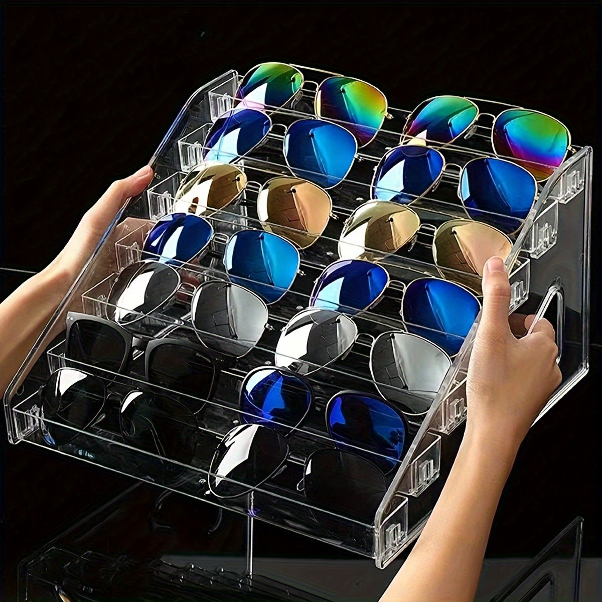 Akryl ko‘zoynaklar va kosmetika uchun ko‘p qavatli saqlash racki uchun ko‘zoynaklar ko‘zg‘ichini namoyish qilish standi