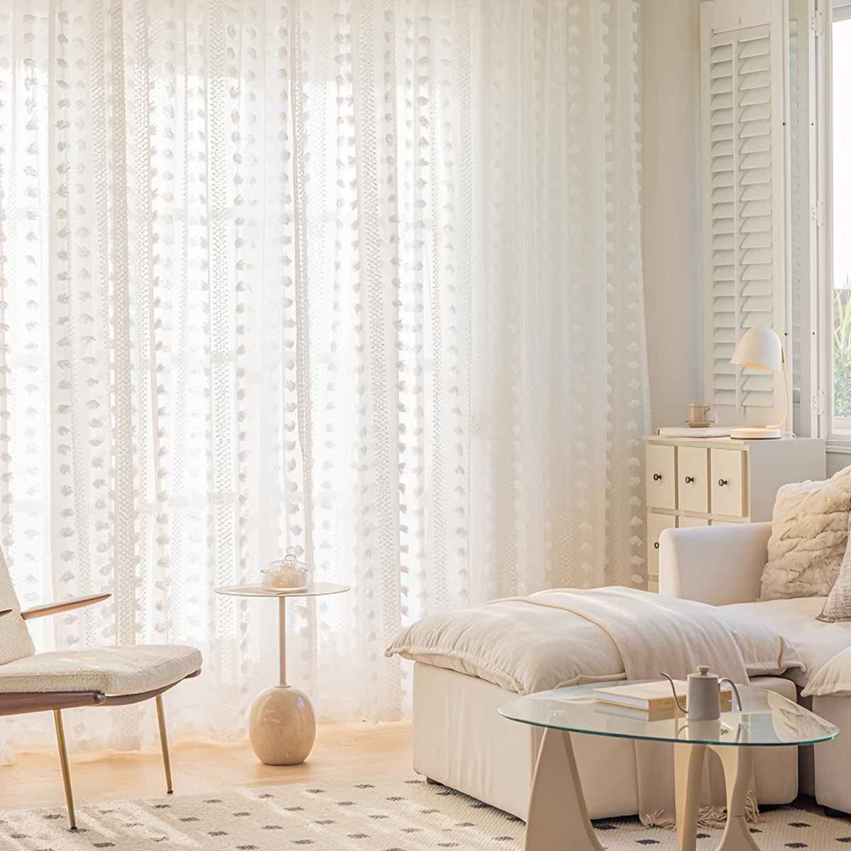 French Pastoral White Gauze Curtain 1 Piece for Bay Window Living Room Bedroom