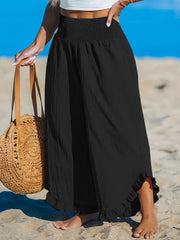 Women's Plus Size High-Waisted Wide Leg Pants Solid Color Ruched Non-Stretch All-Season