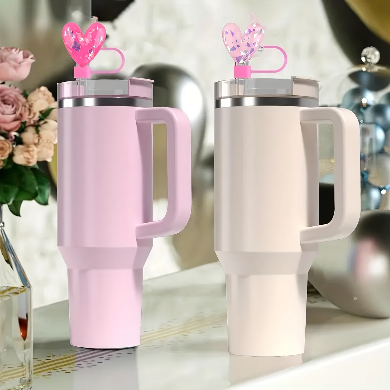 Set of 5 Heart-Shaped Resin Straw Toppers for 30oz and 40oz Tumblers Reusable Eco-Friendly Gift