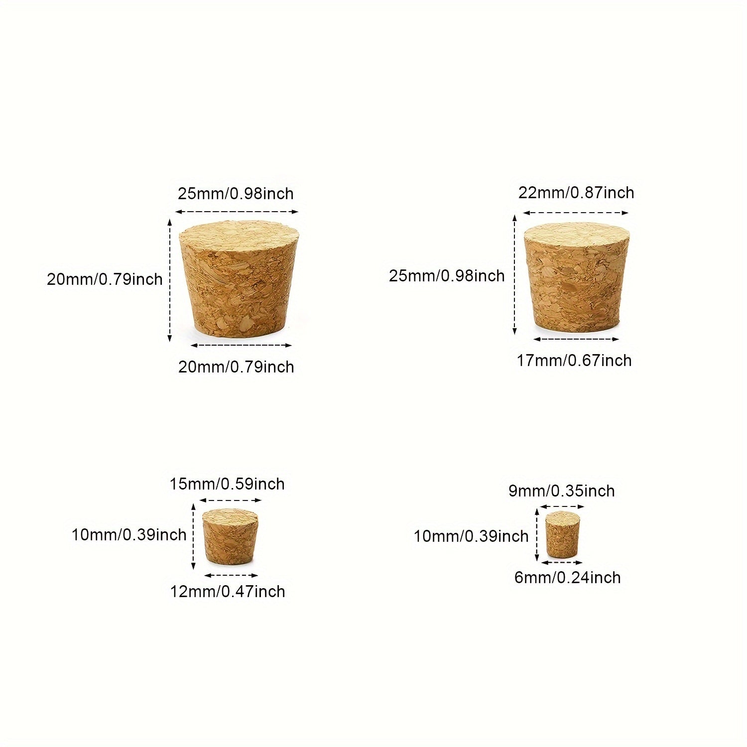 Wooden Tapered Cork Stoppers for Wine and Beer Bottles, Craft Supplies, 20 Pack