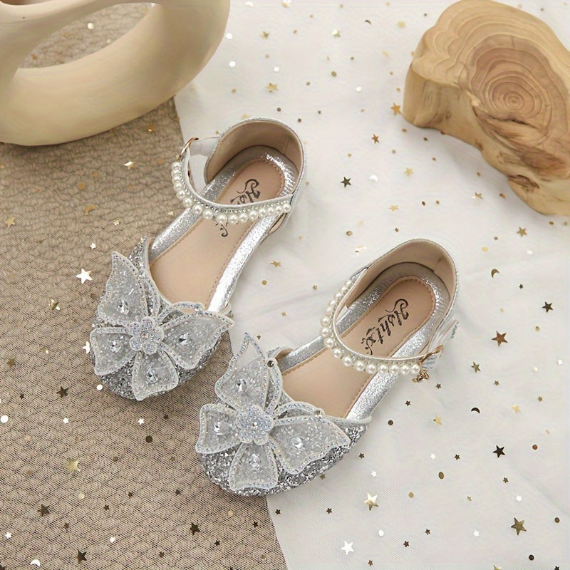 Girls' Breathable Low-Top Shoes with Magic Tape, Shiny Design, Non-Slip Lightweight for Indoor Outdoor Use