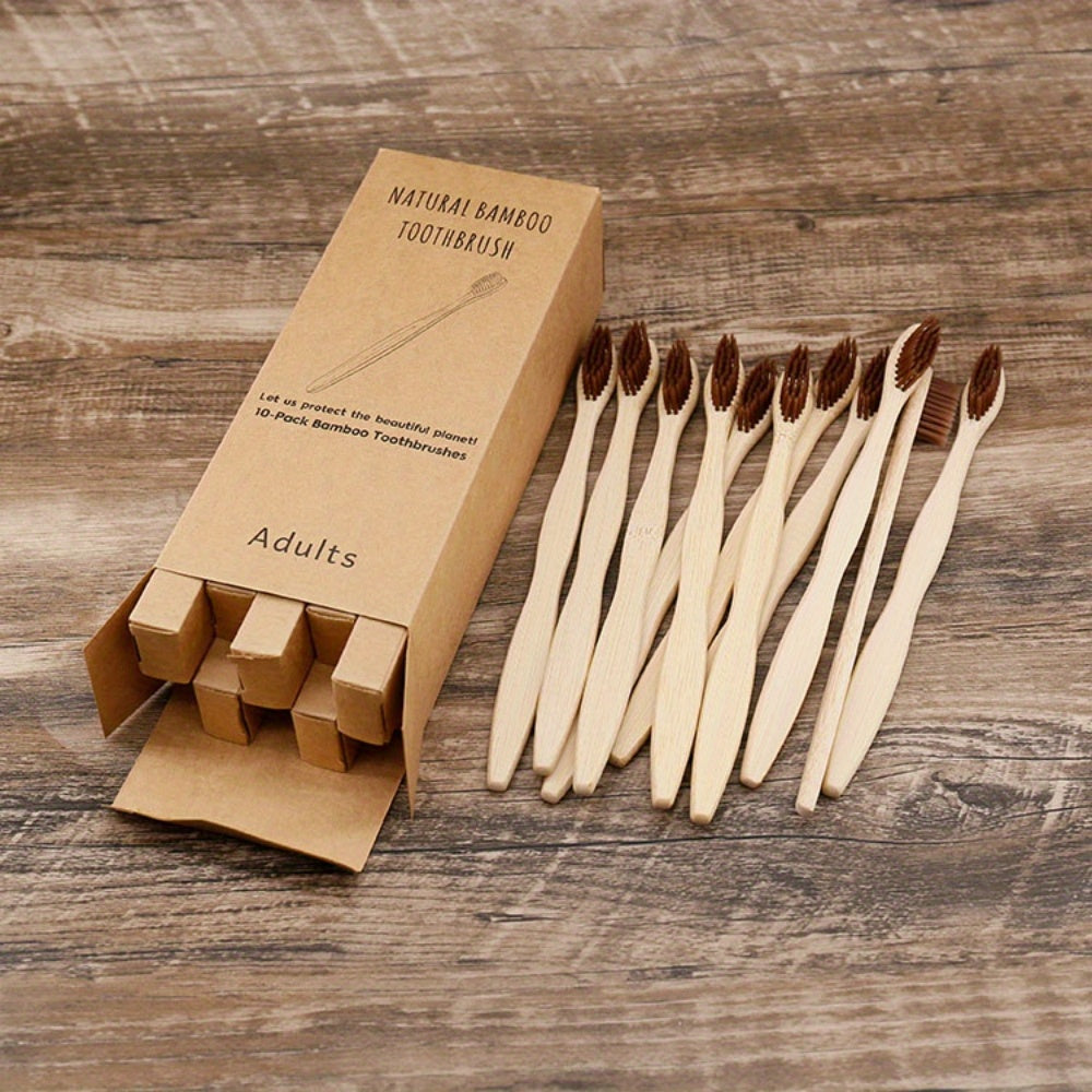 10 Packs Bamboo Toothbrushes for Adults Soft Nylon Bristles Full-Size Head