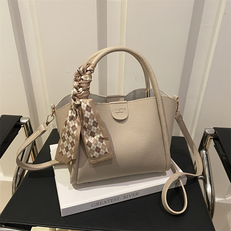 2024 Корейский стиль водонепроницаемый PU плечевая сумка-ведро с регулируемым ремнем в хаки, темно-коричневом, черном