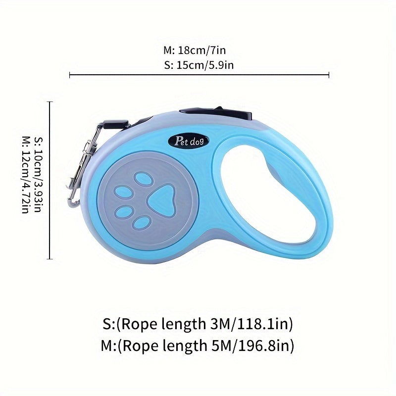 Nylon Retractable Dog Leash with One-Button Control for Small and Medium Pets