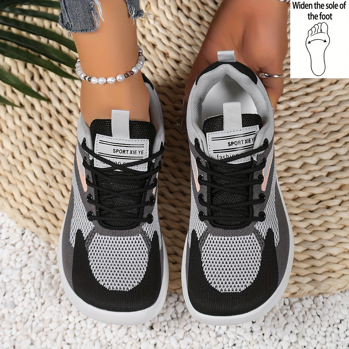 Women's Wide Platform Sneakers Breathable Fabric Running Shoes Black/Gray