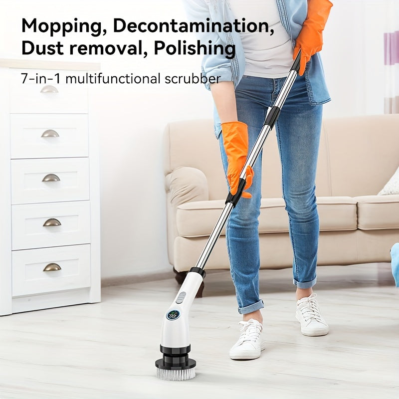 7-in-1 Electric Spin Scrubber with LCD Display, Reusable Brush Heads, 3 Speeds
