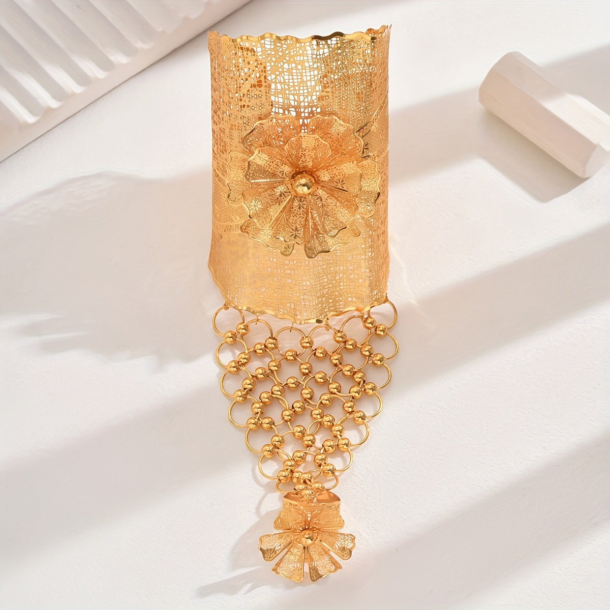 Middle Eastern Wedding Bracelet Iron Hand Chain Flower Design 18K Gold Plated