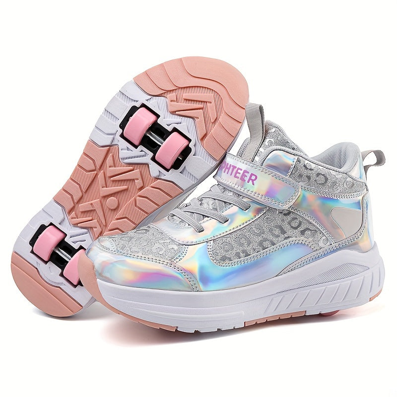 Kids Mid-Top Walking Shoes with Detachable Roller Skates for Boys and Girls