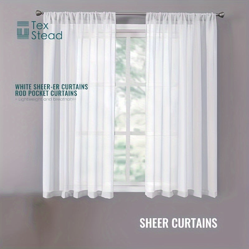 Set of 2 Linen Textured Semi-Sheer White Kitchen Curtain Tiers for Cafe, Living Room, Bedroom