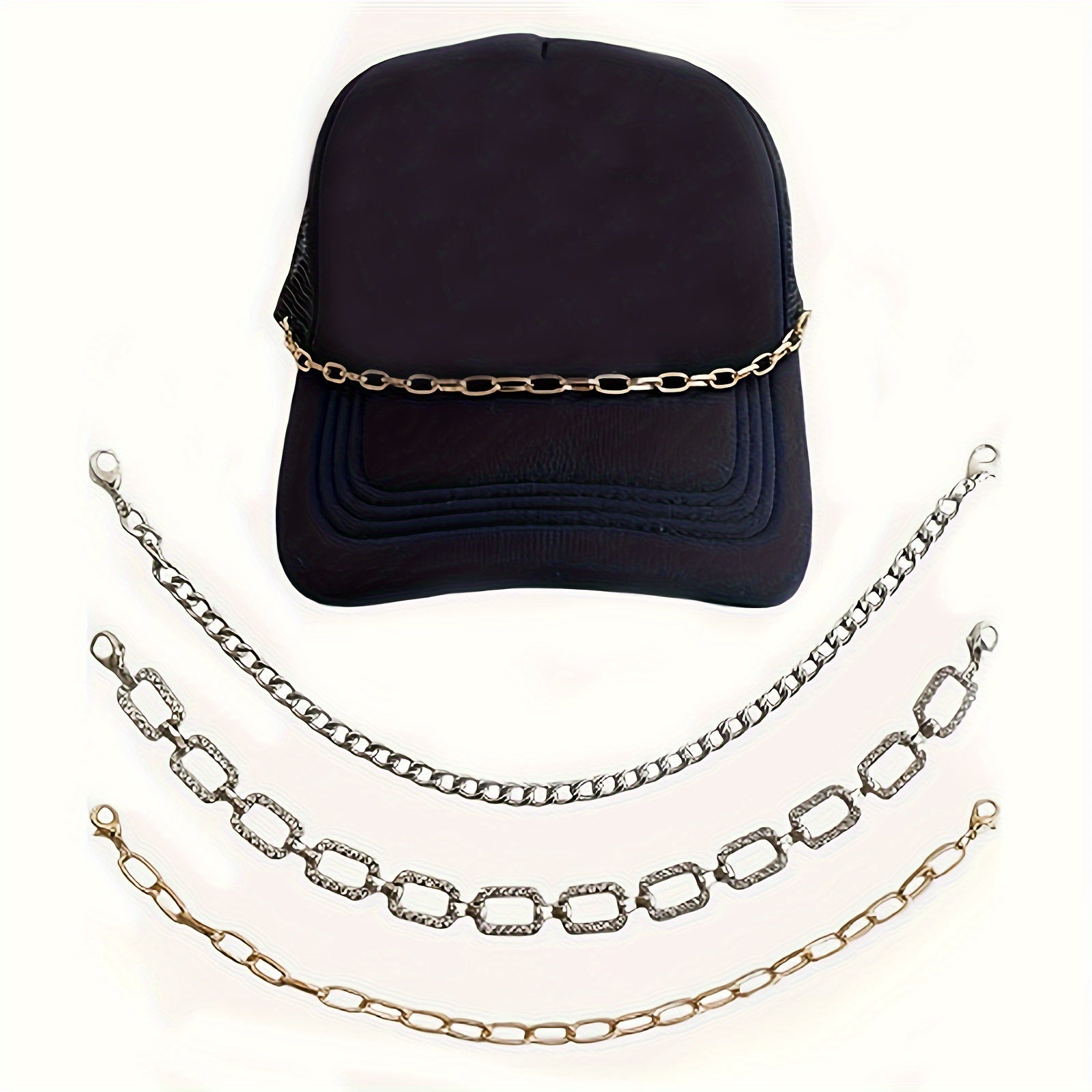 3-Piece Baseball Cap Set with Artificial Pearl Turquoise and Stainless Steel Chains for Parties and Daily Wear