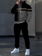 Men's Digital Print Hoodie Set Casual Polyester Knit Sweatshirt and Pants for Outdoor Activities