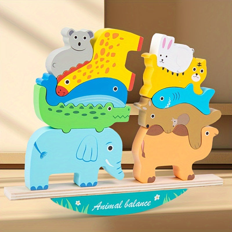 Деревянные игрушечные блоки ROYLANZ для stacking животных – игра на сортировку, балансировку и соревнование для образовательного развития и семейного веселья – идеальный подарок для детей, мальчиков и девочек на дни рождения, Рождество или праздники.