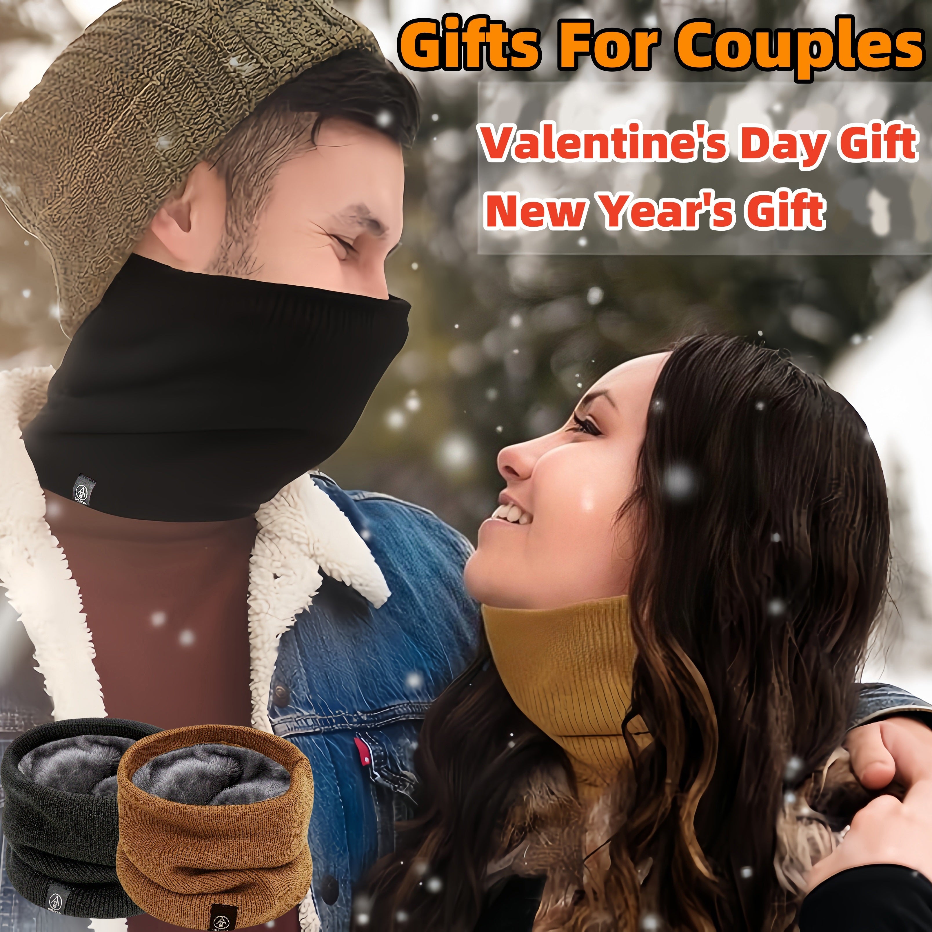 Fleece-Lined Neck Warmer Windproof Knit Scarf for Men Women Winter Solid Colors