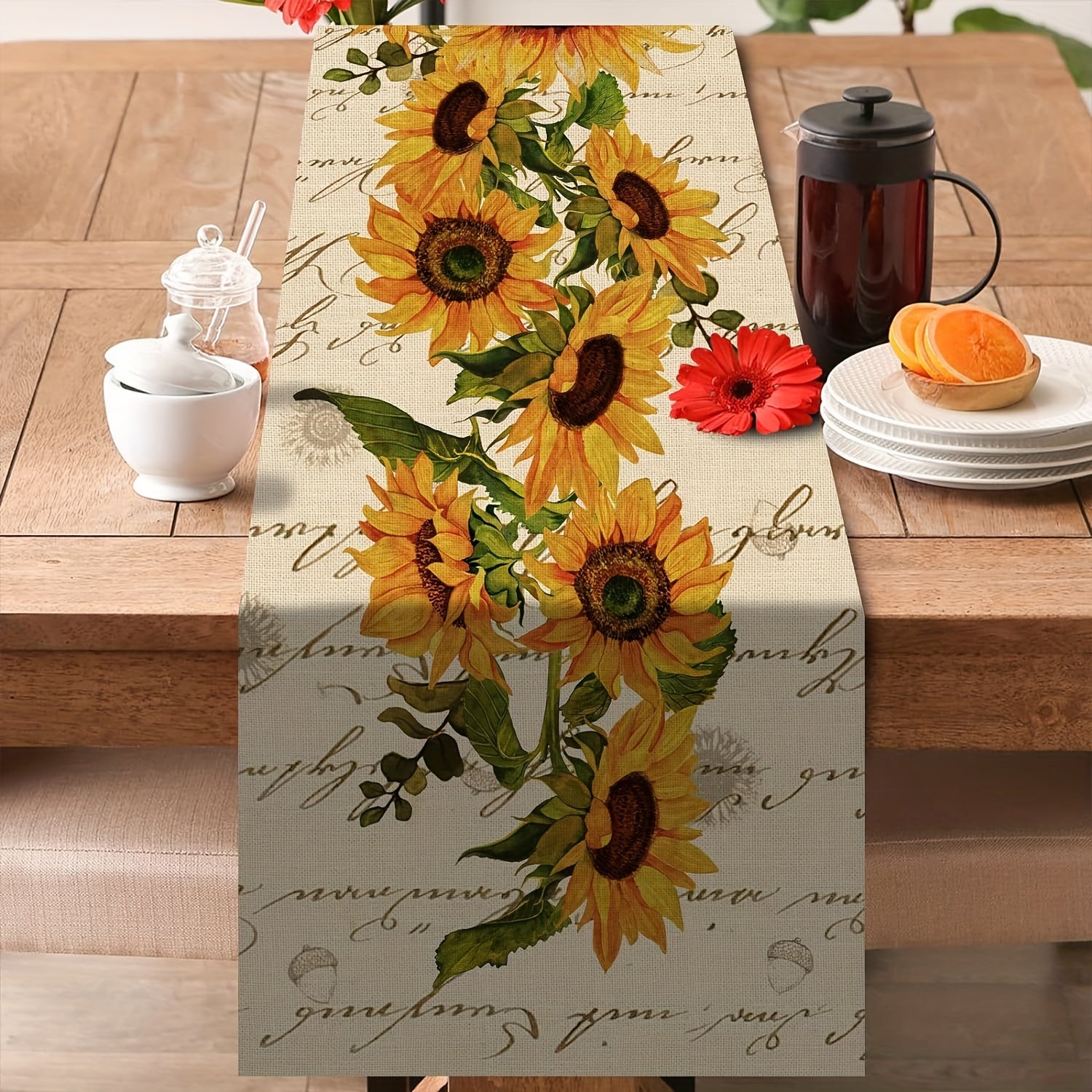 Caminador de mesa de girasol de otoño resistente al aceite y a las manchas para decoración de cocina y comedor