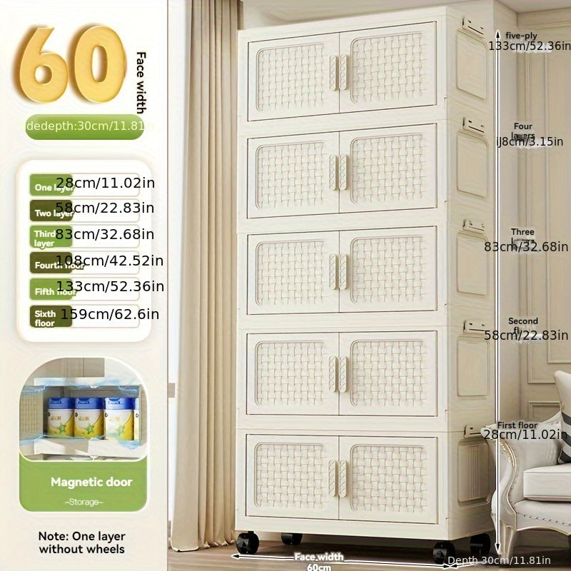 Large Foldable Plastic Storage Organizer with Doors Stackable Multi-Tier for Shoes Clothes Toys