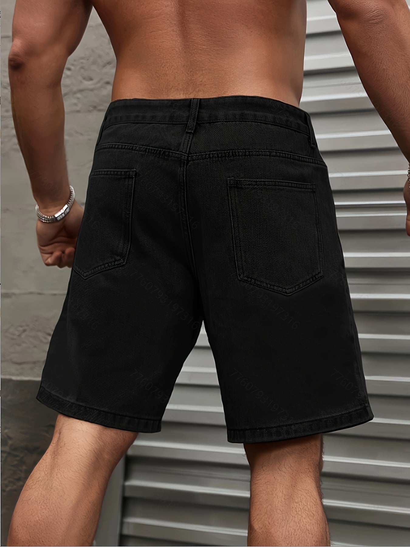 Men's Plus Size Black Denim Shorts Regular Fit Solid Cotton Blend