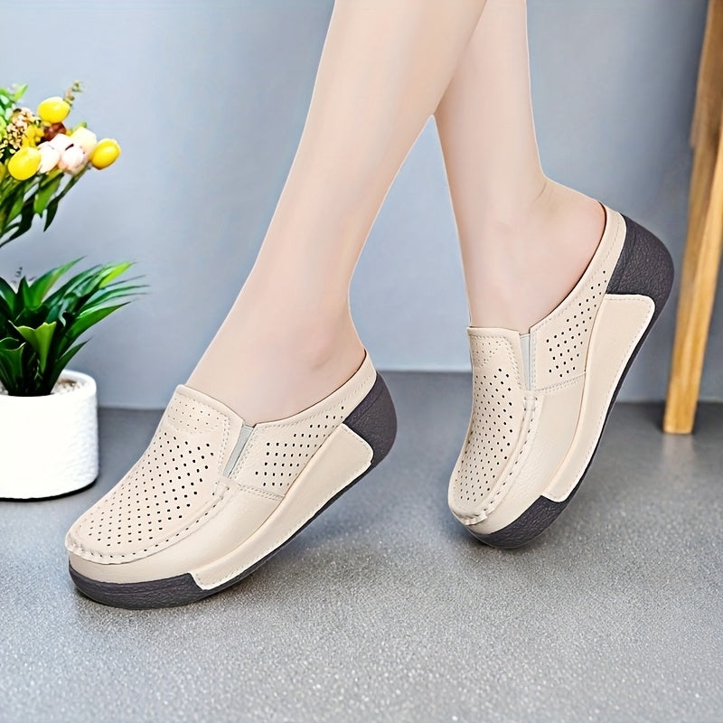 Women's Breathable Slip-On Mules with Cushioned Sole in Grey and Brown