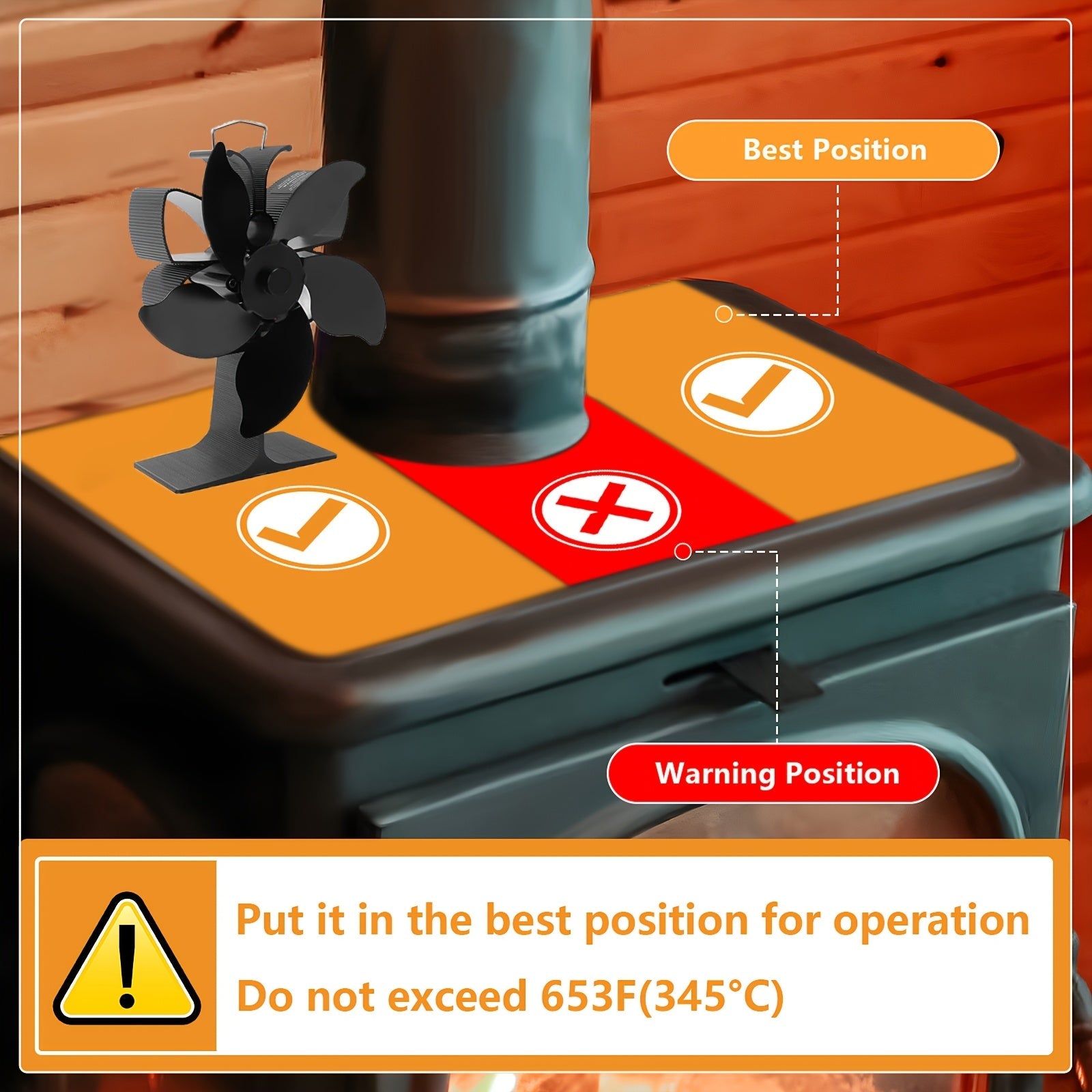 Вентилятор для дровяной печи - бесшумный вентилятор для камина с 5 лопастями, работающими от тепла - работающий от огня, термостойкий, идеально подходит для дровяных печей.