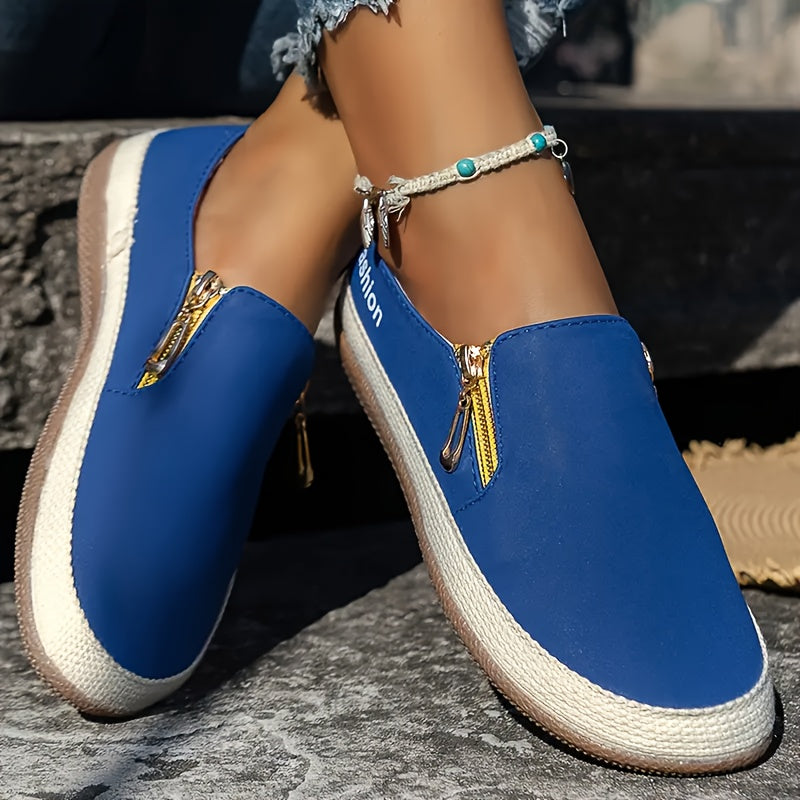 Women's Black Mary Jane Slip-On Shoes with Zipper and Chain Strap