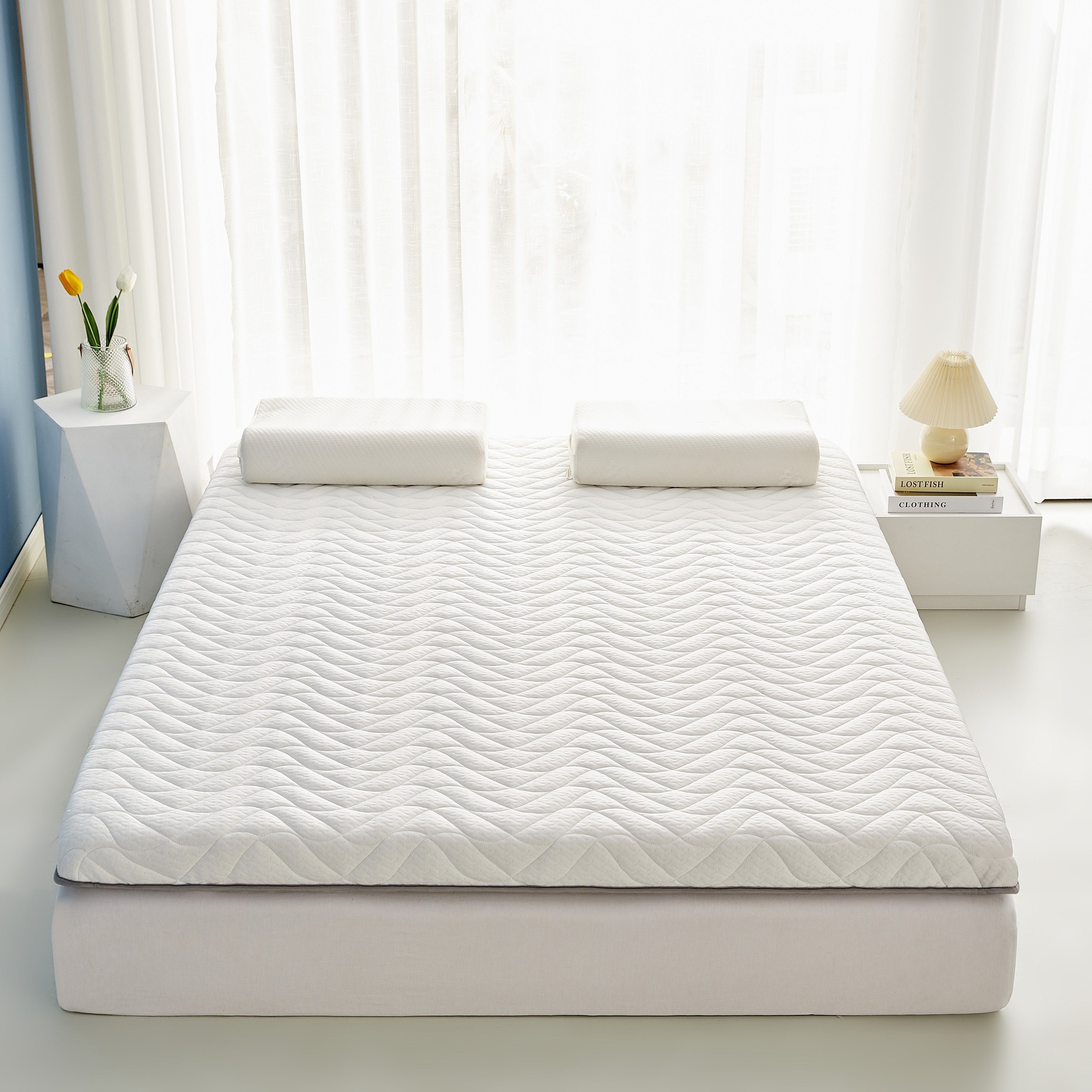 Breathable Non-Slip Mattress Pad 6-8cm Thick Polyester Woven Fabric White