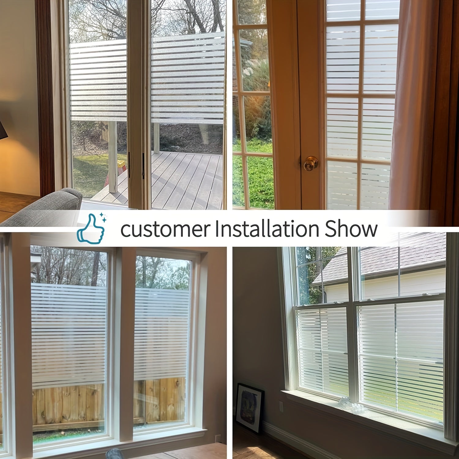 Modern Striped Privacy Window Film 44.96cm PVC UV Blocking Reusable Cling