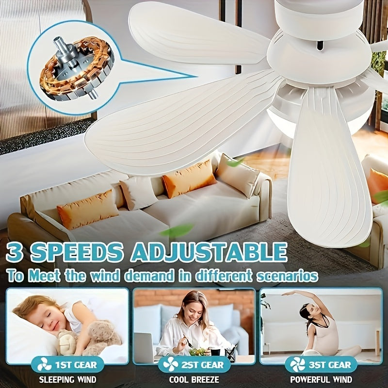 52cm Ceiling Fan with Light 6-Leaf Flower Design Dimmable E26 Remote Control for Bedroom Kitchen