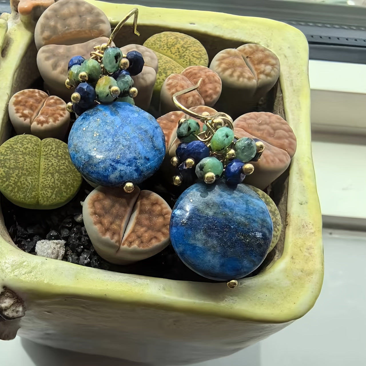 Antique-Inspired Gemstone Cluster Earrings Deep Blue Denim Emerald Green Lapis Turquoise