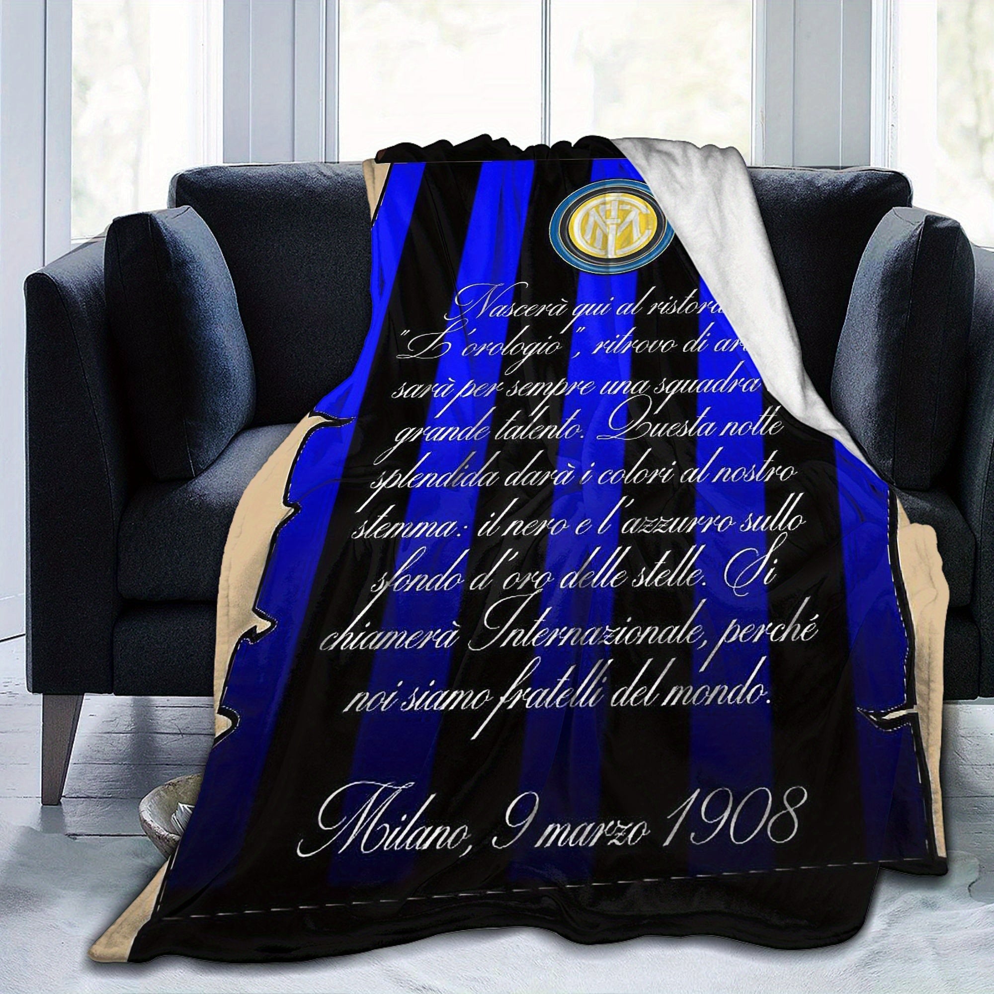 Anime Themed Inter Milan Flannel Fleece Blanket Lightweight Throw Soft Polyester All-Season Home Decor