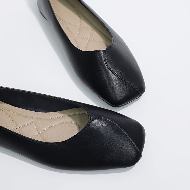 Женские балетки-лодочки с квадратным носком и ремешком на щиколотке в черном, коричневом и бежевом