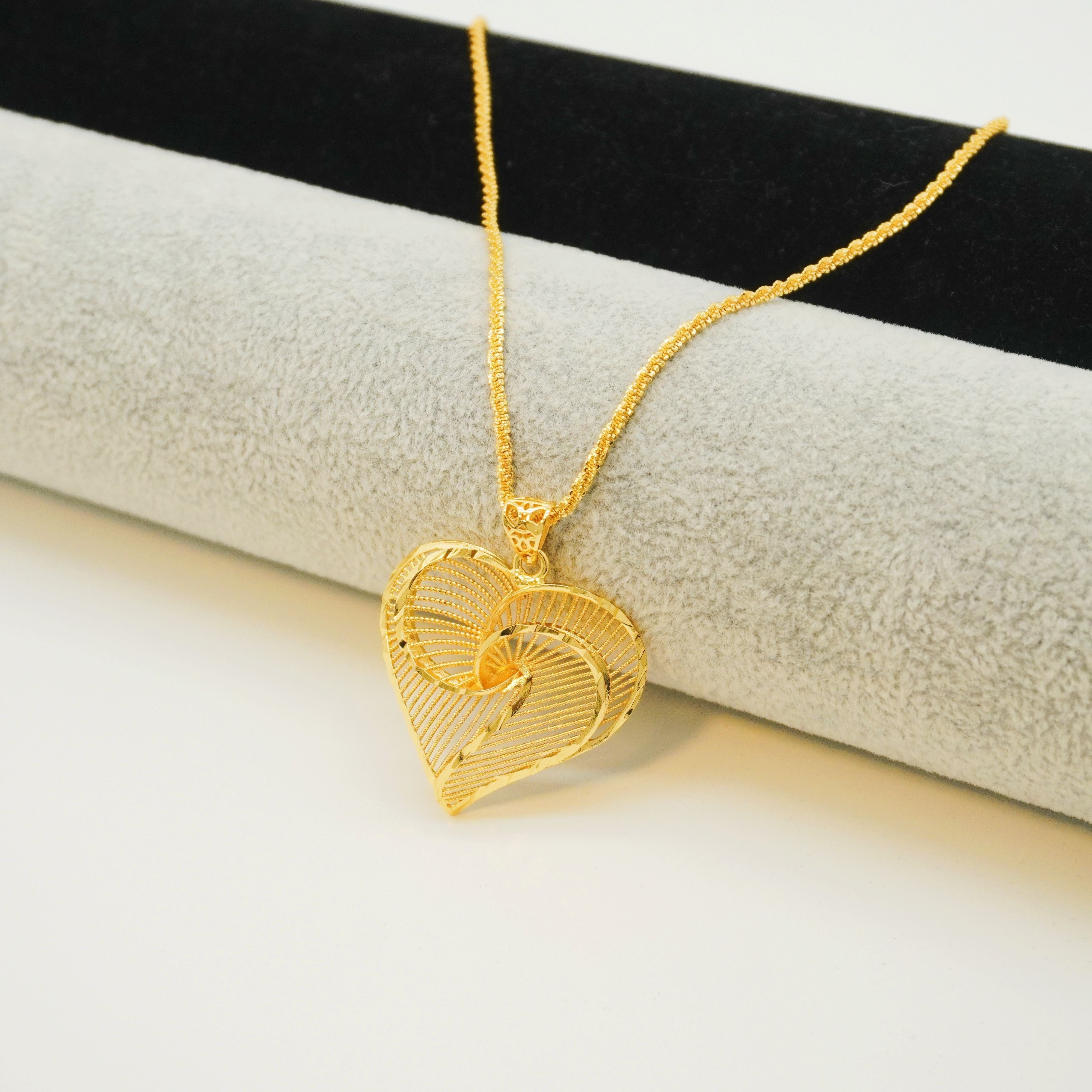 Heart Pendant Necklace in 24K Gold Plating Frosted Finish for Women