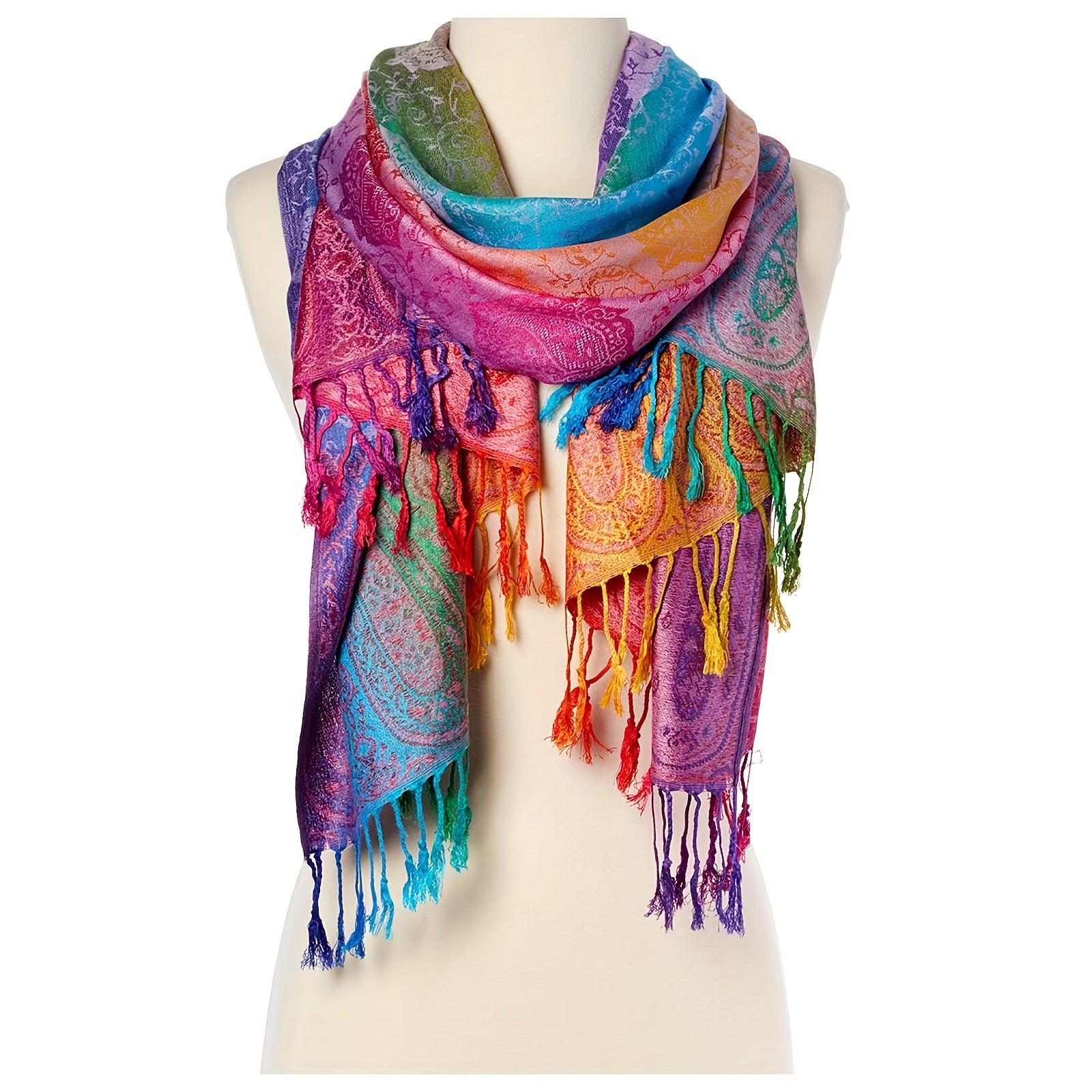 Elegant Paisley Jacquard Scarf for Women Colorful Fringe Shawl Wrap for Travel Photography Mardi Gras