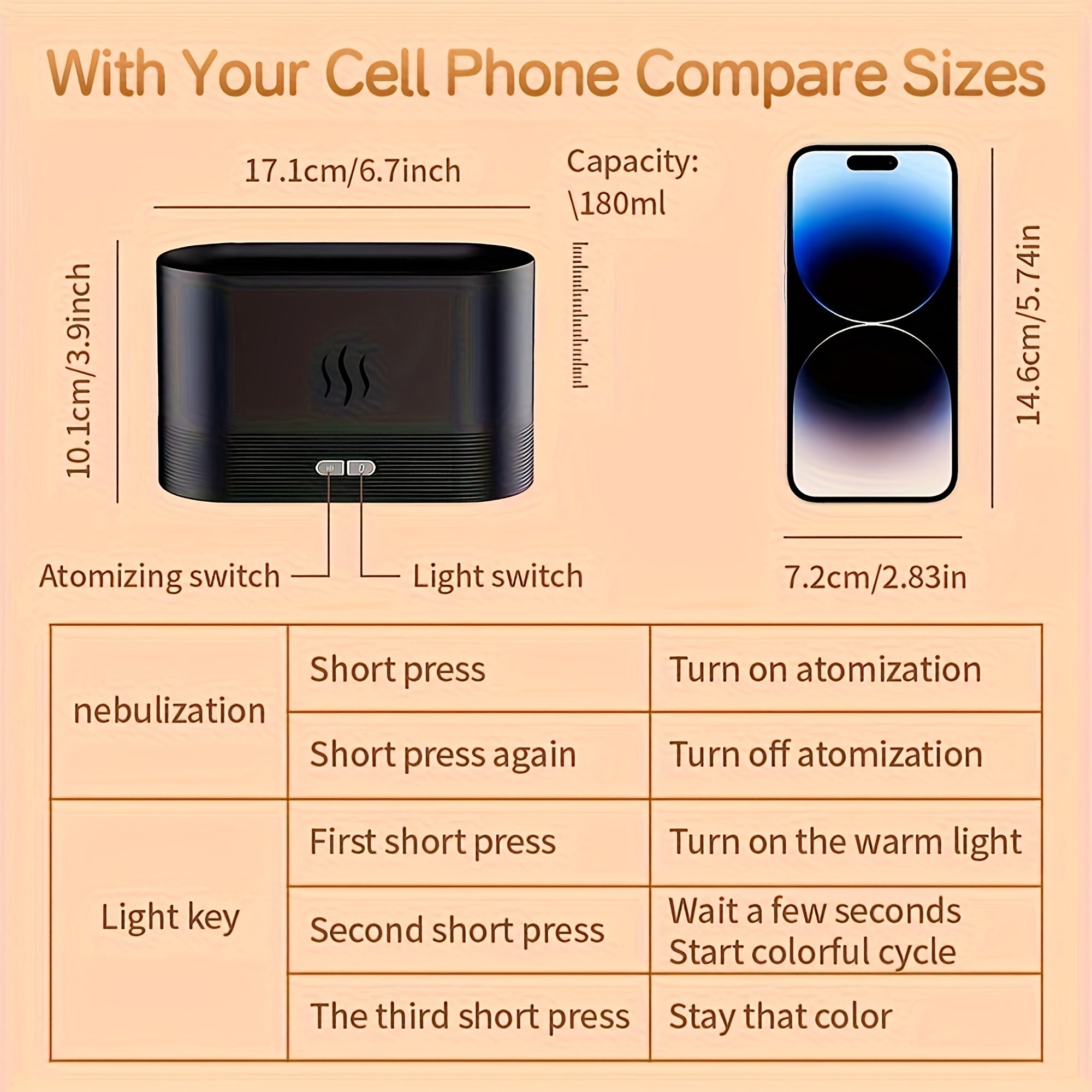 Портативный увлажнитель воздуха с охлаждающей туманной USB, дизайн с изменением цвета пламени и диффузор эфирных масел