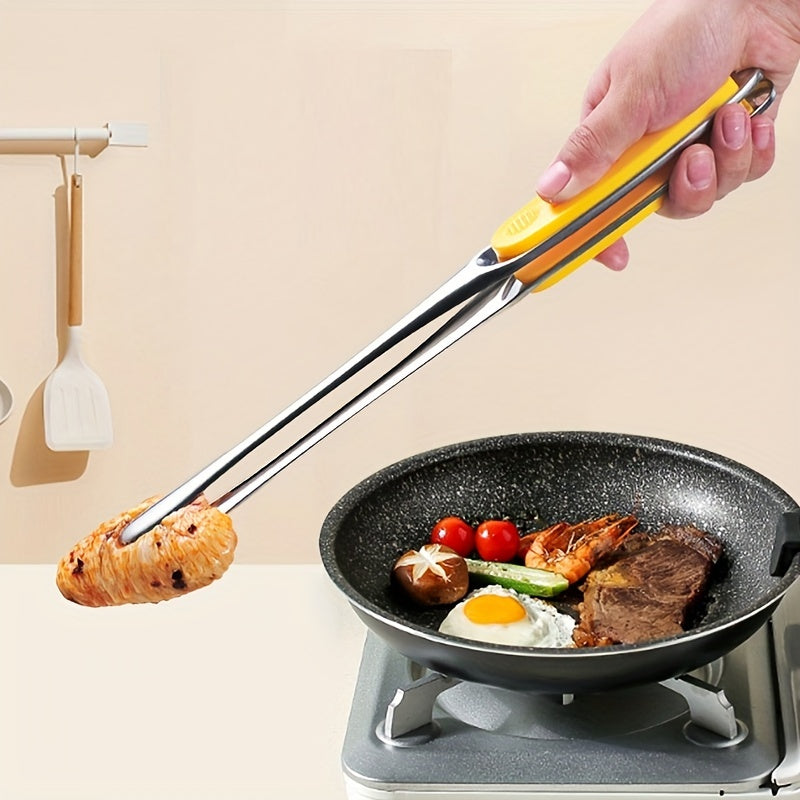 Stainless Steel BBQ Tongs, High-Temperature Resistant, Food-Safe Grilling Tool