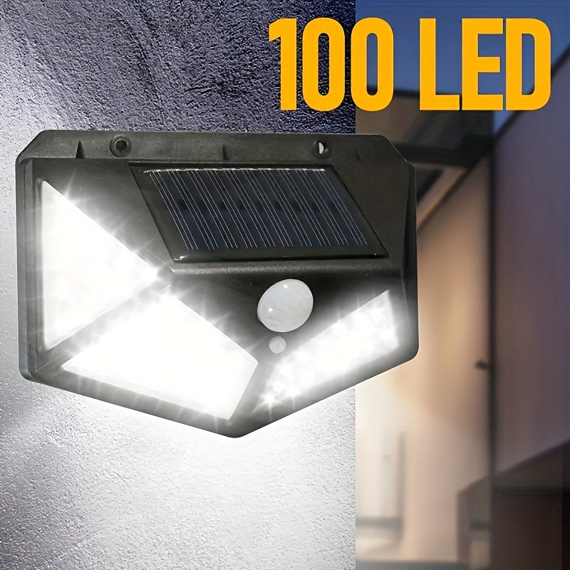 100 LED Solar Outdoor Lights with Motion Sensors Wall Mount Garden Fence Deck Garage
