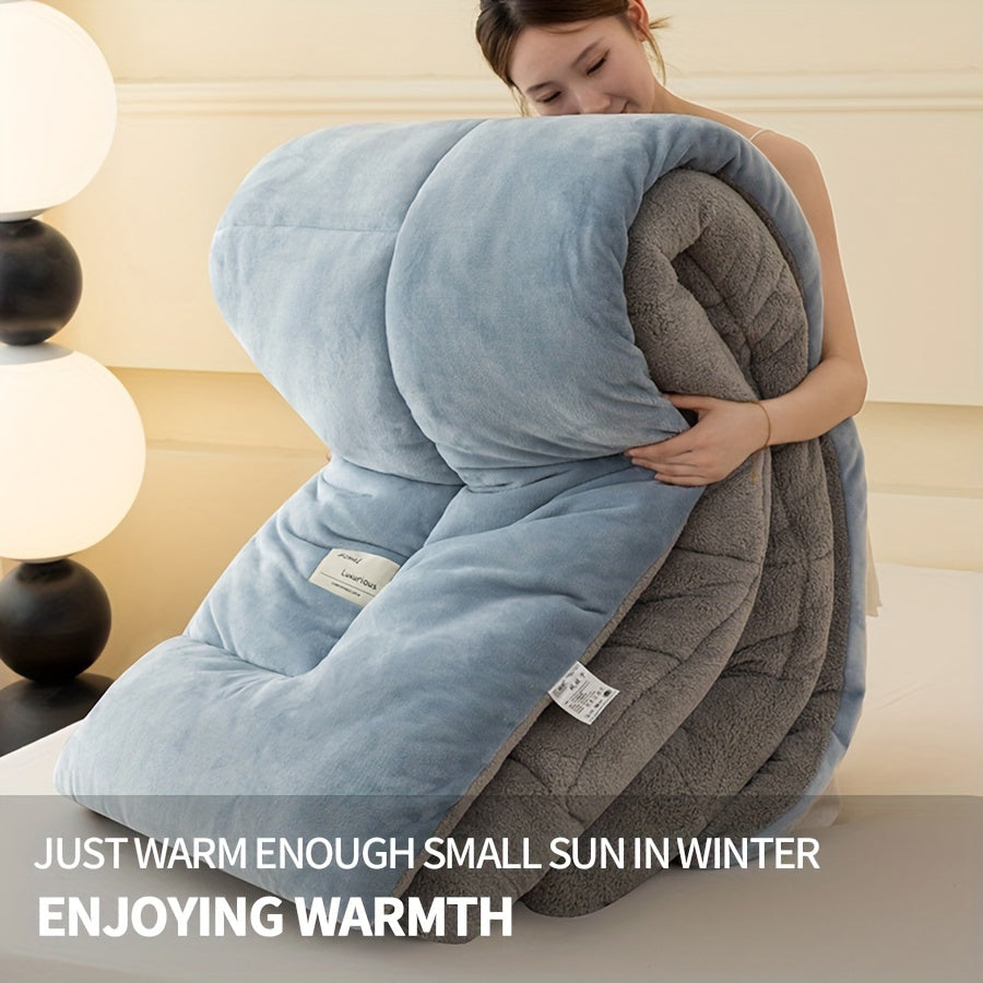 Plush Sherpa Fleece Comforter Reversible Plaid Cozy All-Season Bed Cover