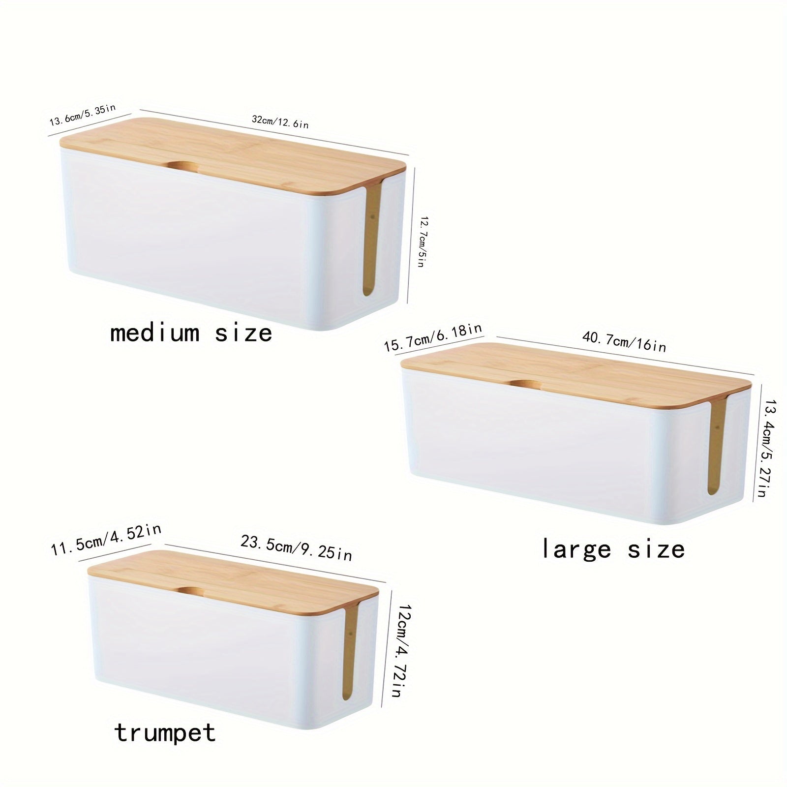 Desktop Storage Box with Bamboo Wooden Cover for Cable and Makeup Organization