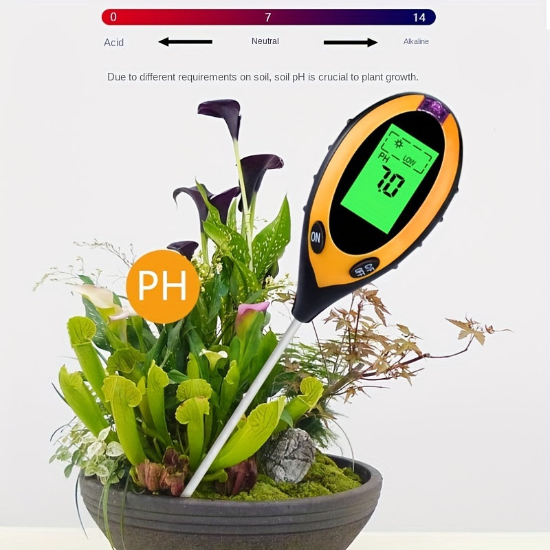 Тестер почвы точно измеряет влажность, температуру, плодородие и уровень pH.