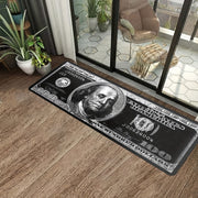 Black Dollar Design Rug, Soft Flannel, Anti-Slip Backing, Easy to Clean