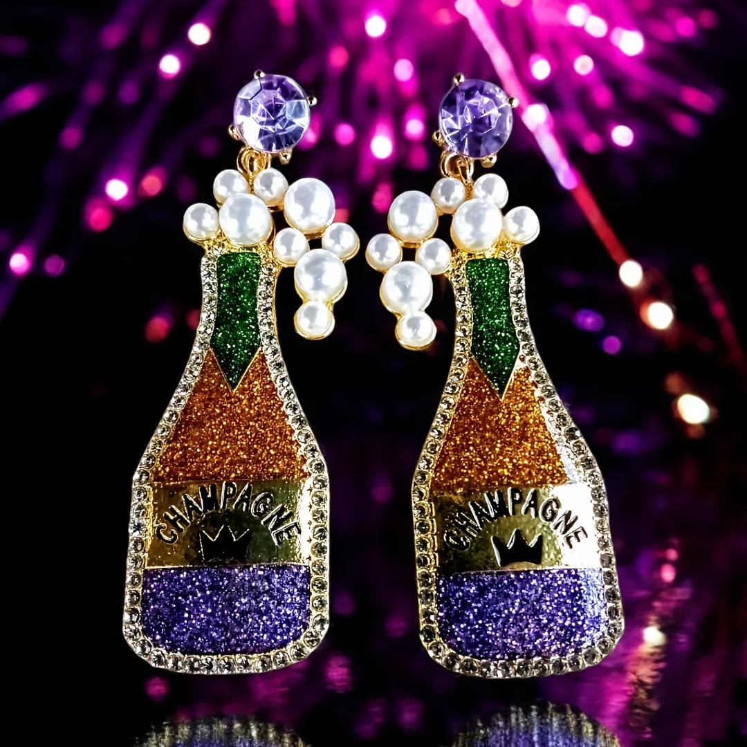 Pendientes de botella de champagne elegante con rhinestones para ocasiones festivas y uso diario